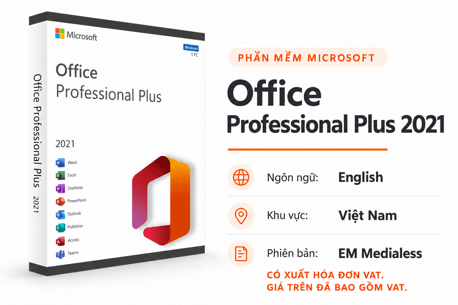 Phần mềm Office Profaessional Plus 2021 English APAC EM Medialess